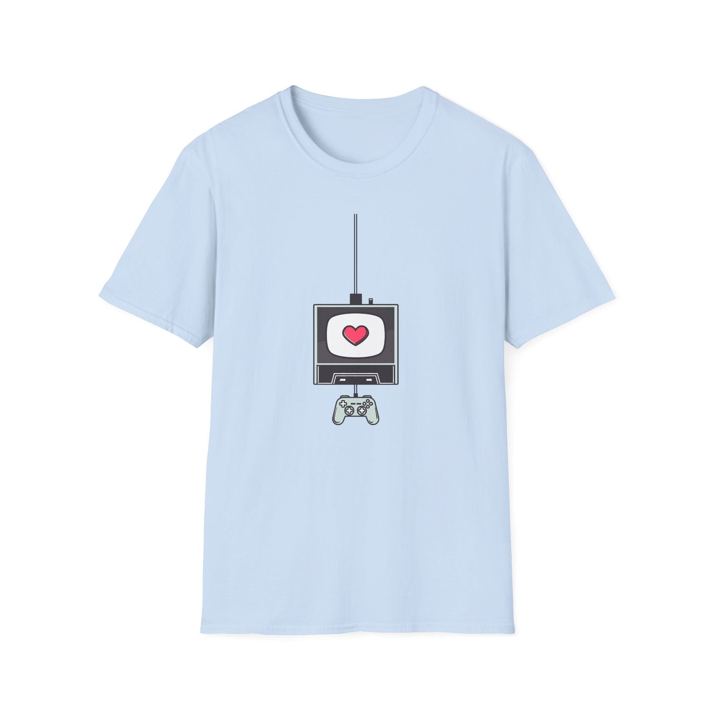 Retro Game Console T-Shirt — Cute Heart TV & Controller Gamer Tee