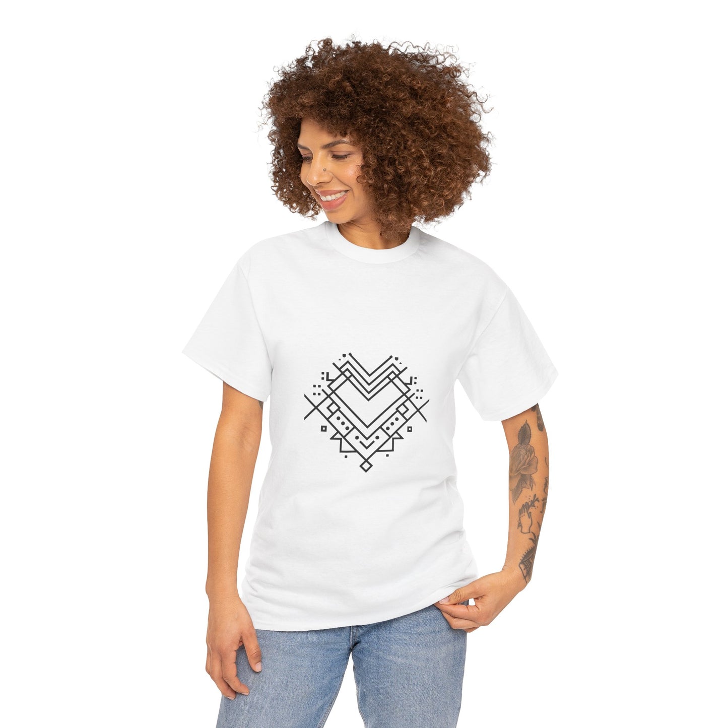 Geometric Heart Tee — Minimal Line Art Heart Graphic T-Shirt