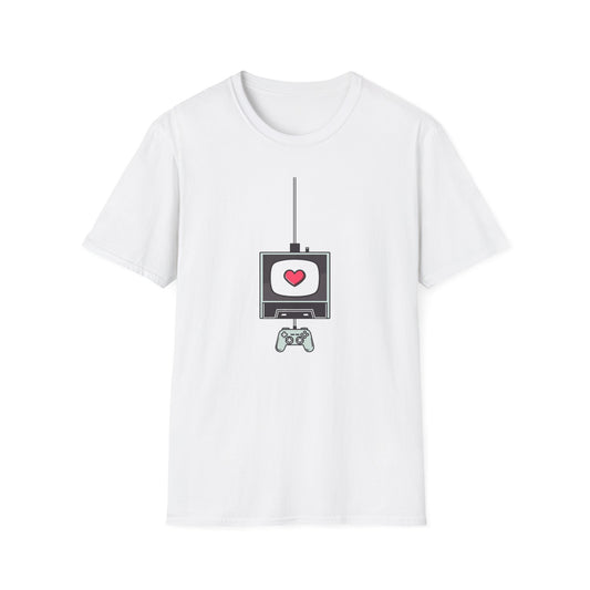 Retro Game Console T-Shirt — Cute Heart TV & Controller Gamer Tee